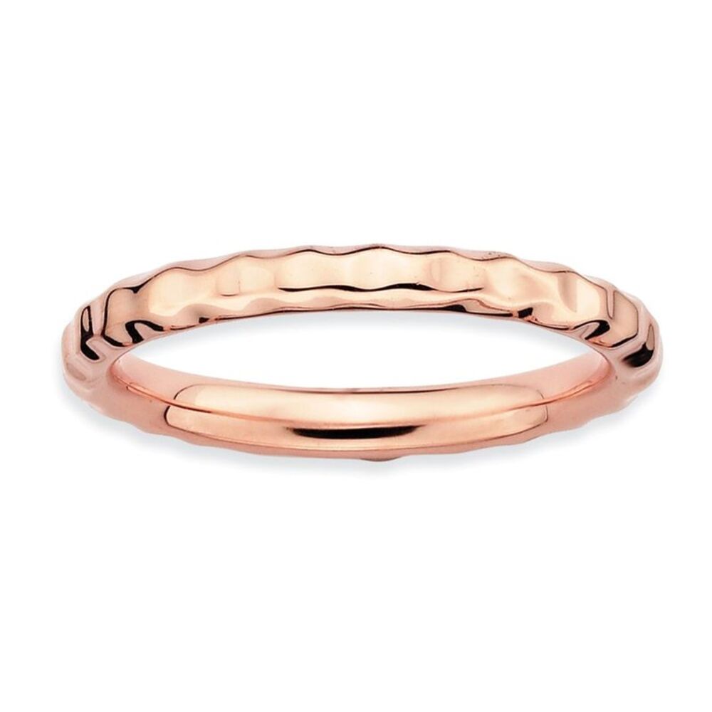 2.25mm Stackable 14K Rose Gold Plated Silver Hammered Band Size 5
